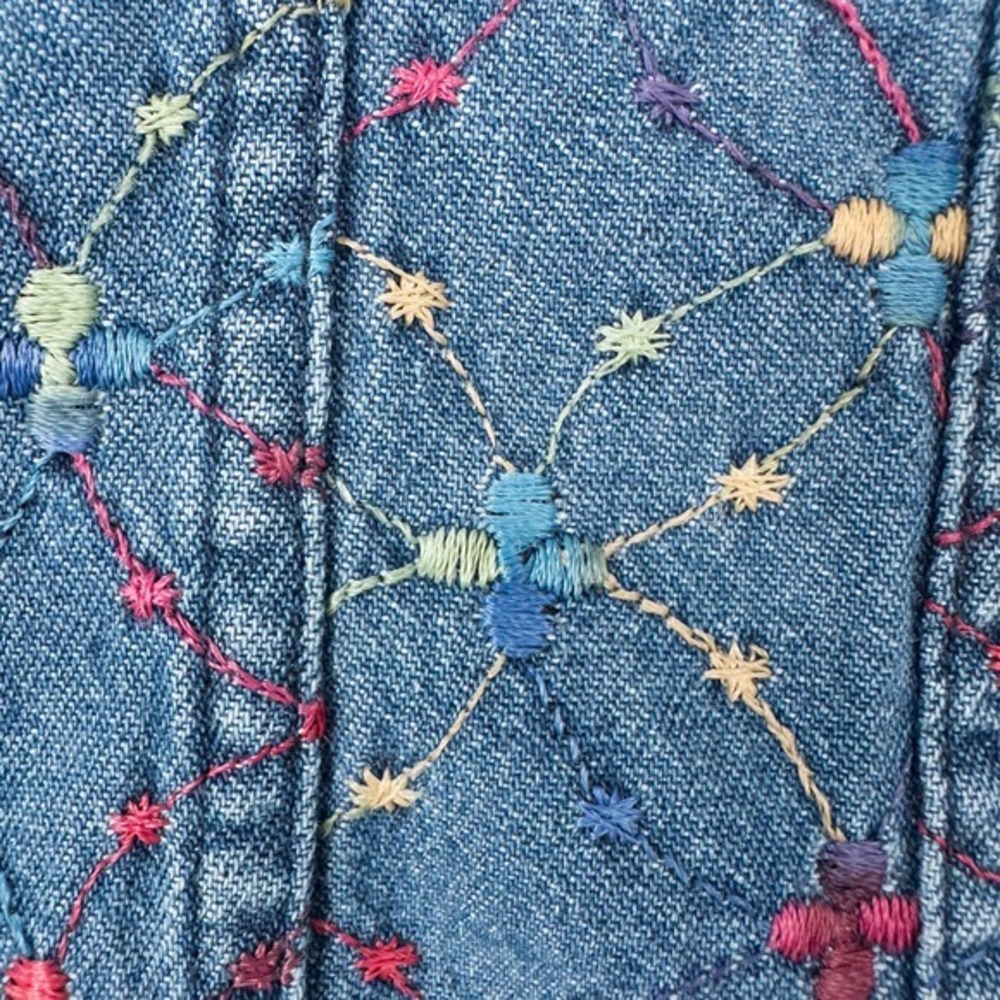 Vintage Embroidered Denim Light Shirt Jacket Colorful Dopamine Y2K Indie Large - Picture 8 of 16